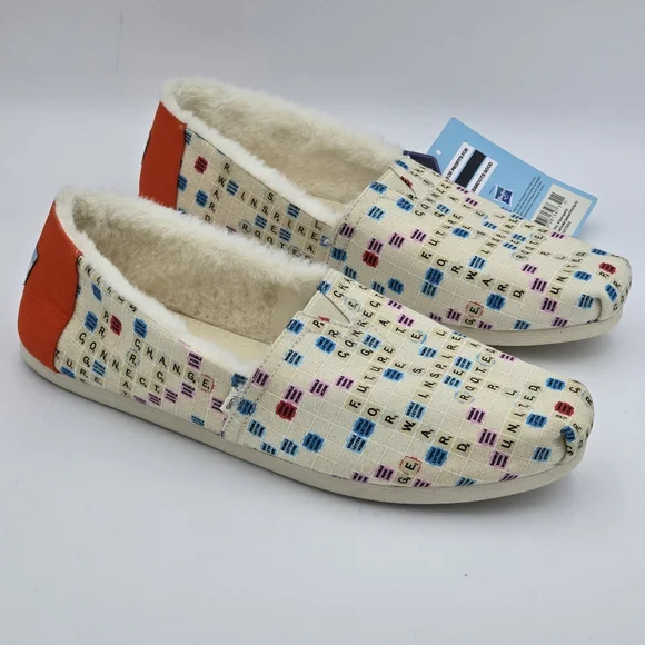 NWT TOMS Scrabble Gameboard Print Faux Fur Lined Alpargata Slip-ons, Women's 12 - Picture 12 of 16